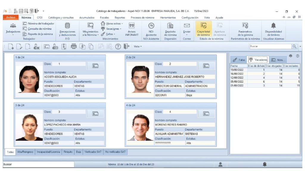 Catálogo de trabajadores